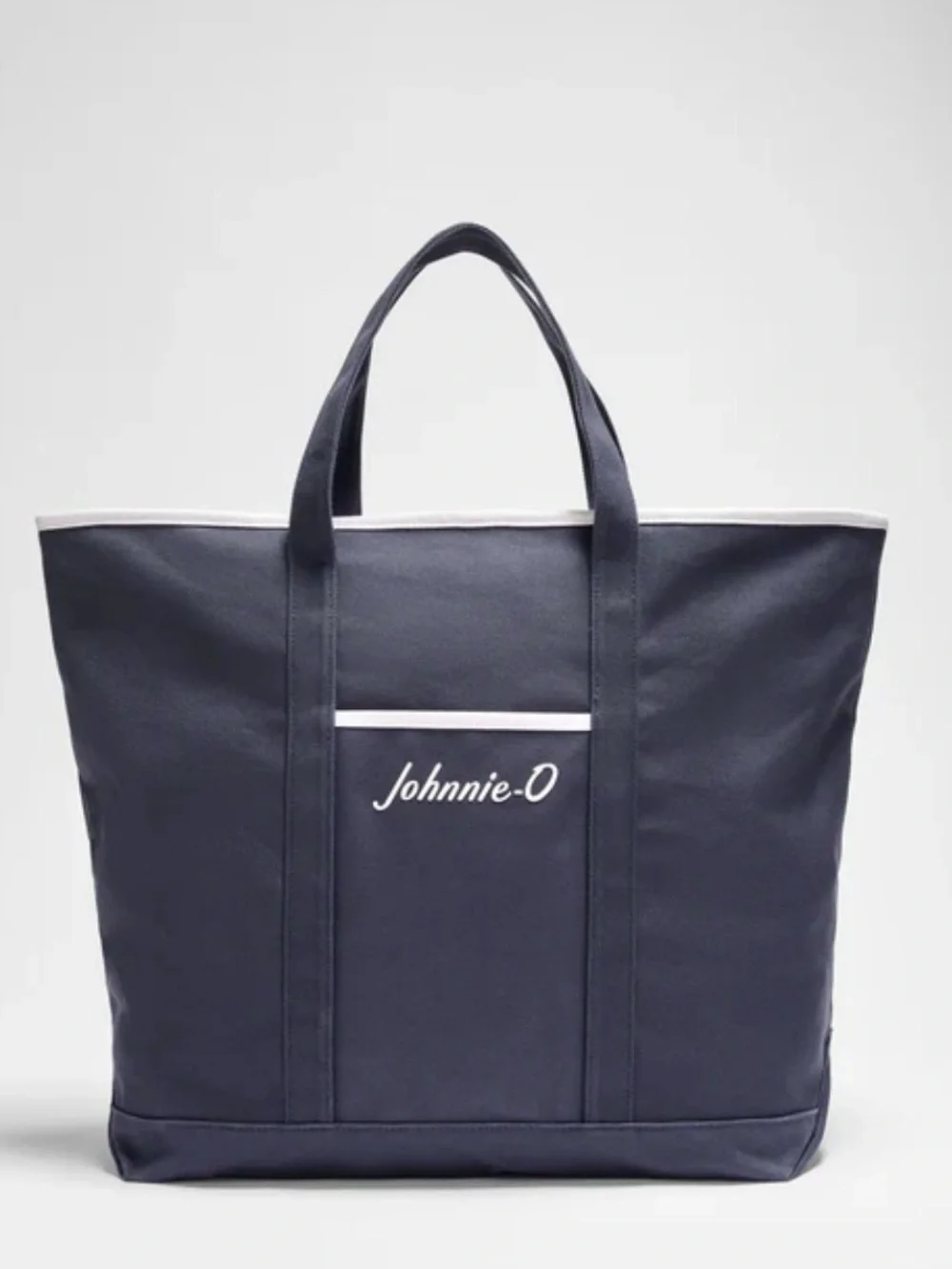 johnnie-O Logo Signature Tote Navy Canvas Duffel Tote with White Trim NWT